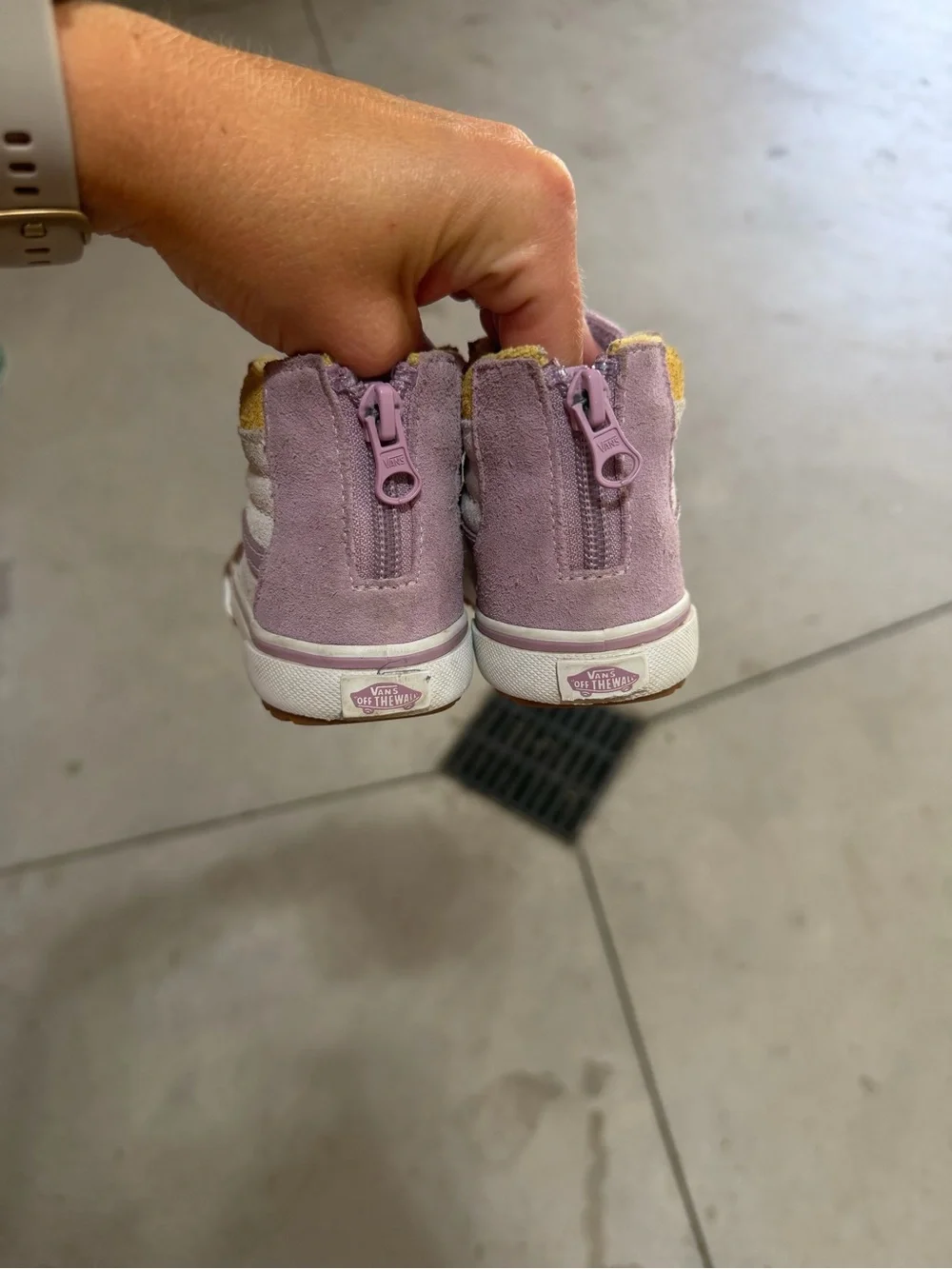 Vans Kids High-Top Suede Sneakers in Lavender and Cream with Yellow Accent